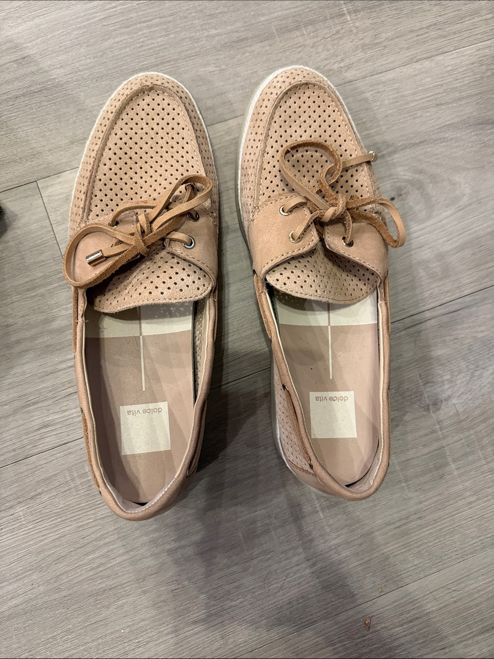 Dolce Vita Women’s Light Tan Perforated Suede Boat Shoes